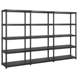 Raft Depozitare vidaXL Negru, 5 Polițe, 255x40x185cm, Plastic, Greutate Maxima 60kg/Polita