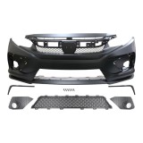 Set bara fata Honda Civic, 07.2016-12.2021, grunduit, de vopsit; cu grile, cu bandouri; cu gauri lampa ceata; Tuning,