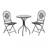 Cumpara ieftin Set masa rotunda, cu 2 scaune pliante, pentru gradina, din metal cu mozaic