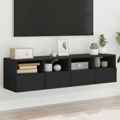 vidaXL Comode TV de perete, 2 buc., negru, 60x30x30 cm, lemn