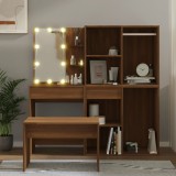 vidaXL Set de masă de toaletă cu LED, stejar maro, lemn prelucrat