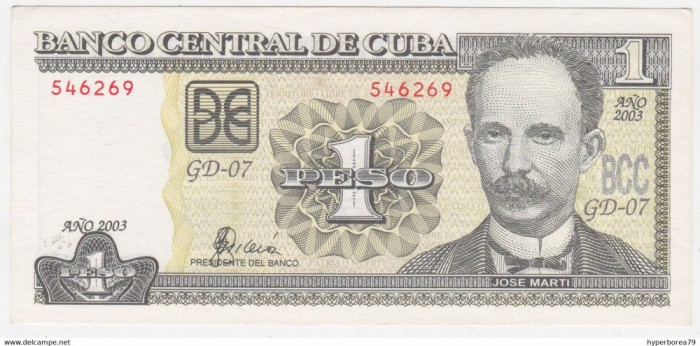 !!! CUBA - 1 PESO 2003 - P 121 c - UNC / SERIA GD-62