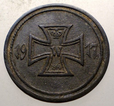 C.024 GERMANIA NOTGELD WWI 10 PFENNIG 1917 EISERNES KREUZ BEZIRK K&amp;Uuml;NZELSAU foto