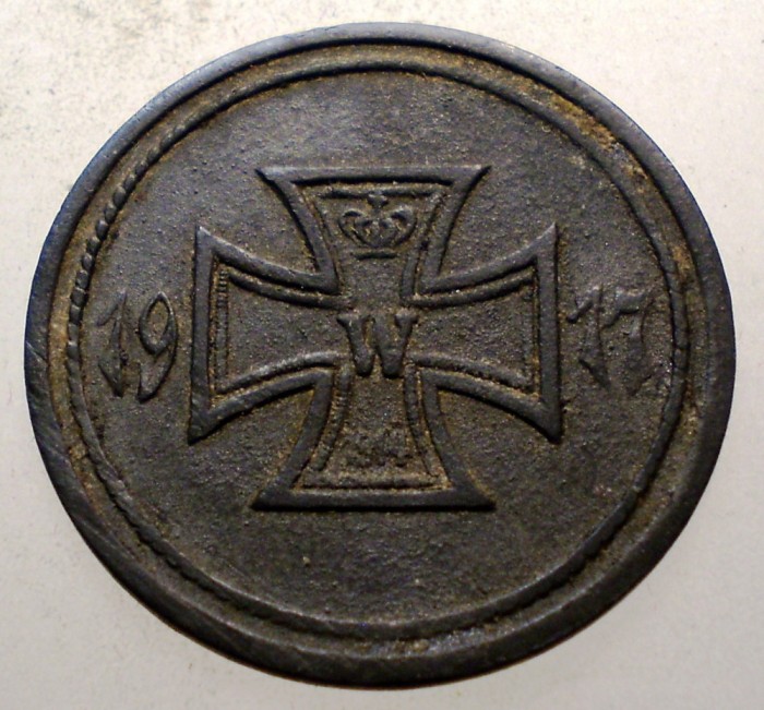 C.024 GERMANIA NOTGELD WWI 10 PFENNIG 1917 EISERNES KREUZ BEZIRK K&Uuml;NZELSAU