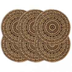 vidaXL Naproane, 6 buc., maro &icirc;nchis, 38 cm, iută, rotund 133873