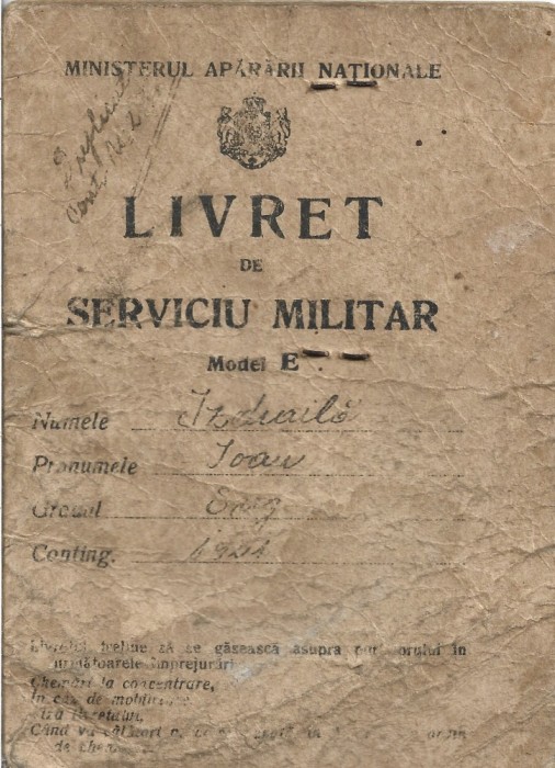 A3627N Livret de serviciu militar Model E, Regimentul 8 Jandarmi, 1923