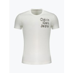 Tricou barbati cu imprimeu cu logo si decolteu la baza gatului, J30J325680, Regular fit, Alb, XL