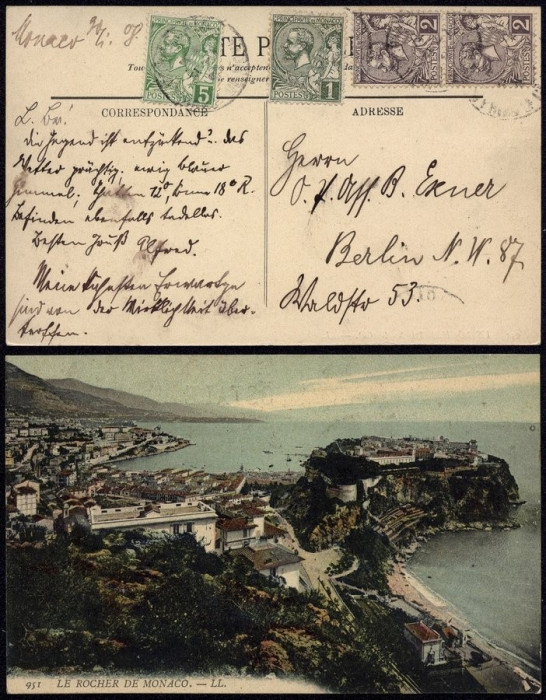 Monaco 1908 Old Postcard Postal stationery to Berlin Germany DB.359