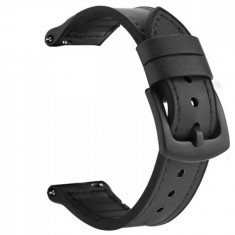 Curea hibrid piele-silicon, compatibila cu Fossil Sport Smartwatch 43mm, Telescoape QR, 22mm, Black Shadow