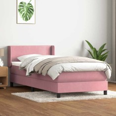 vidaXL Pat box spring cu saltea, roz, 80x220 cm, catifea 3317972