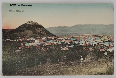 DEVA , PANORAMA , FOTOGRAFIE COLORIZATA , TIP CARTE POSTALA , INTERBELICA foto