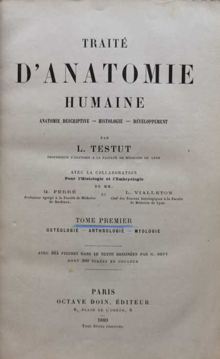 Traite D&#039;anatomie Humaine - L. Testut, G. Ferre, L. Vialleton ,554609
