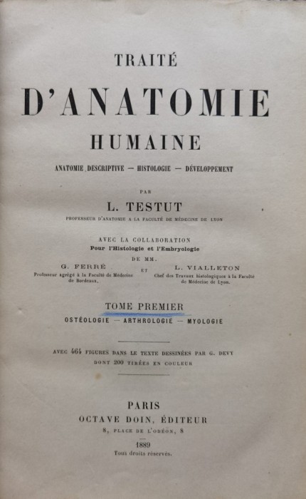 Traite D&#039;anatomie Humaine - L. Testut, G. Ferre, L. Vialleton ,554609