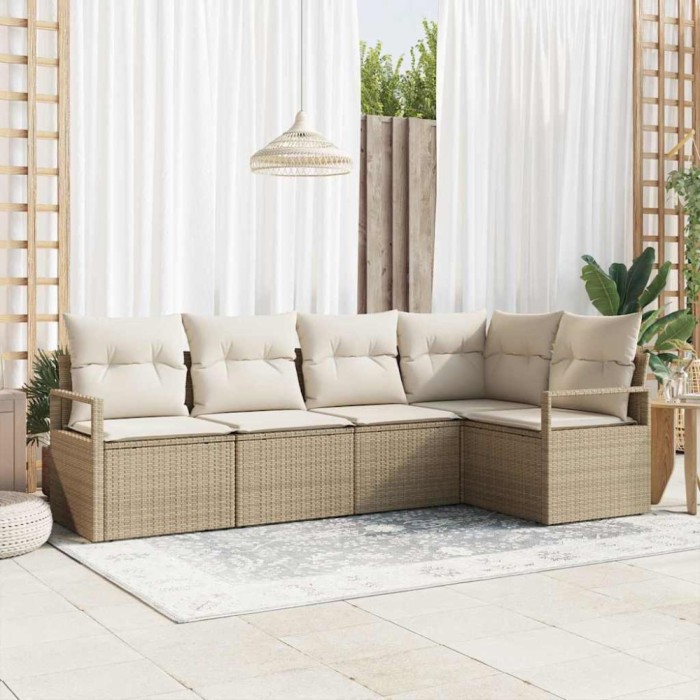 vidaXL Set de canapele pentru grădină 5 pcs Bej Rattan poli 3346381