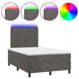 Cumpara ieftin Pat cu arcuri, saltea si LED, gri inchis, 120x190 cm, catifea