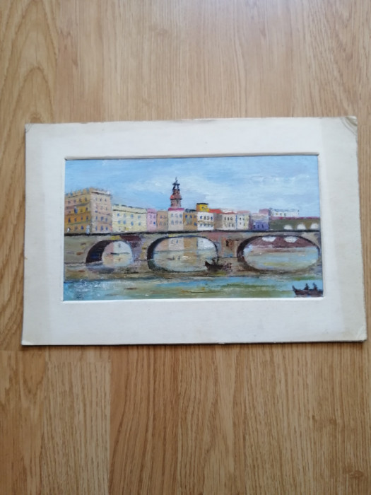 Ponte d&#039; Argente - pictura in ulei pe carton - dimensiuni: 33 cm x 22 cm - 1999