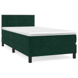 Cumpara ieftin Pat box spring cu saltea, verde inchis, 80x200 cm, catifea