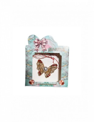 Martisor tip brosa cu model fluturas cu perla alba pentru 1 si 8 martie foto