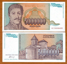 = IUGOSLAVIA ? 5 000 000 DINARA ? 1993 ? UNC = foto