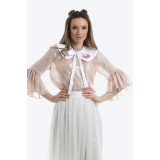 Bluza din voal roz cu reflexii si guler detasabil