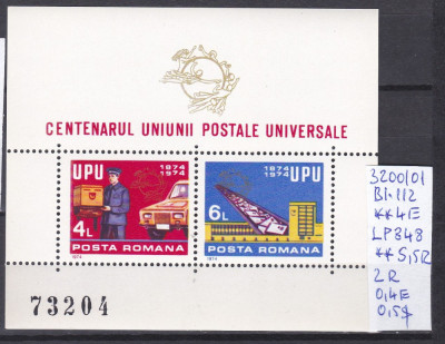 1974 Centenarul U.P.U. Bl. 112 LP 848 MNH foto