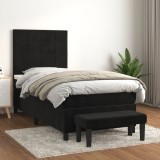 Cumpara ieftin Pat box spring cu saltea, negru, 90x190 cm, catifea
