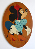 Minnie Mouse - Tablou artizanal pictat manual COOP anii 70 Epoca de Aur, 23x15cm