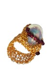 B246. Inel dama Luxury Art, pietre semipretioase pe fir auriu, Alb, 5.3 cm, 46 - 56, RavariuArt