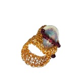 B246. Inel dama Luxury Art, pietre semipretioase pe fir auriu, Alb, 5.3 cm