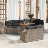 VidaXL Set de dining pentru grădină , 9 piese, cu perne, din rattan gri și lemn de acacia