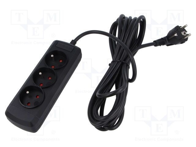 Prelungitor ARCON 3 prize 10A 5m cu protecție la supratensiune negru