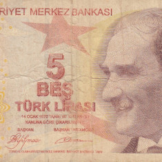 M1 - Bancnota foarte veche - Turcia - 5 lire - 2009