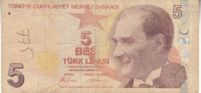 B11 1 - Bancnota foarte veche - Turcia - 5 lire - 2009 foto