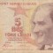 B11 1 - Bancnota foarte veche - Turcia - 5 lire - 2009