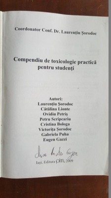 Compendiu de toxicologie practica pentru studenti- L.Sorodoc, C.Lionte, O.Petris foto