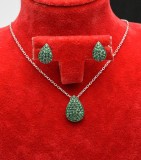 Set Din Argint 925 Cercei si Pandantiv Model Lacrima Verde Set138G, Argintboutique