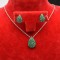 Set Din Argint 925 Cercei si Pandantiv Model Lacrima Verde Set138G