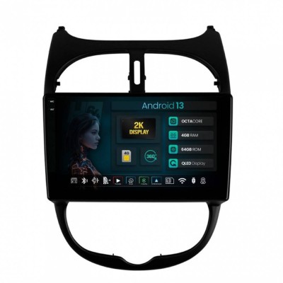 Navigatie 2K Peugeot 206 (1998-2012) 4GB RAM Android 13 Octacore Slot Sim 4G DSP GPS Wi-FI Carplay Android Auto USB Bluetooth Waze Touchscreen 9.5 Inc foto