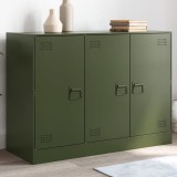 vidaXL Bufet Verde Măslină Oțel 99x39x73cm | Dulap Living 6 Compartimente, 3 Uși, M&acirc;nere Metalice | Mobilier Depozitare