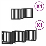 Cumpara ieftin Poarta caini pliabila cu usa 9 panouri negru, 450 cm, lemn plop