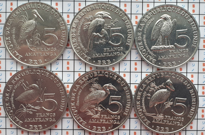01B12 Burundi set 6 monede 2014 5 francs Brids set UNC
