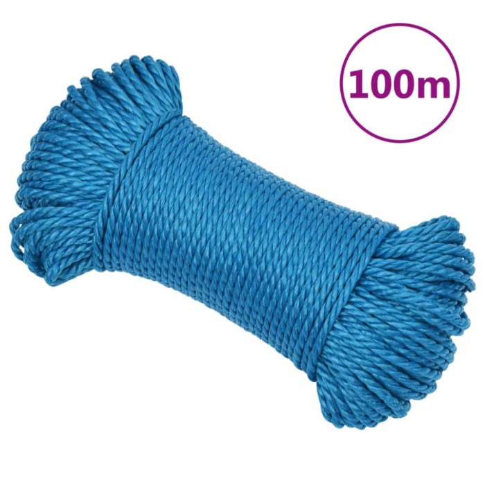 vidaXL Fr&acirc;nghie de lucru, albastru, 3 mm, 100 m, polipropilenă