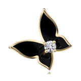 Cumpara ieftin Pandantiv realizat din aur galben de 14K - fluture decorat cu email negru, zirconiu transparent
