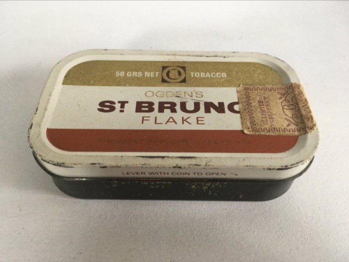Cutie veche de tabla tututn tabac Ogden&#039;s St Bruno Flake, anii 60, UK