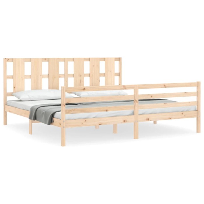 Cadru pat cu tablie 200x200 cm, lemn masiv de pin