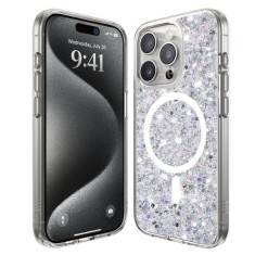 Husa pentru iPhone 15 Pro Max - Techsuit Sparkly Glitter MagSafe - White