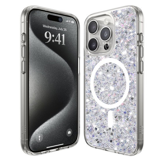 Husa pentru iPhone 15 Pro - Techsuit Sparkly Glitter MagSafe - White