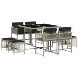 Cumpara ieftin Set mobilier gradina cu perne, 9 piese, gri deschis, poliratan