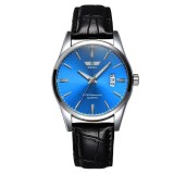 Cumpara ieftin Ceas Barbatesc Swidu Elegant Albastru, Curea Piele Ecologica Neagra, Quartz, Analogic, 38mm