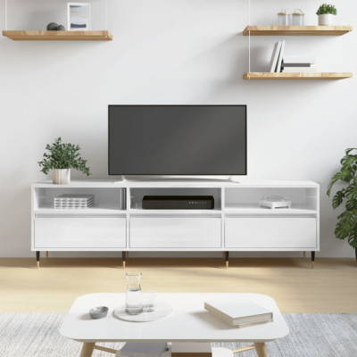 Comodă TV, alb extralucios, 150x30x44,5 cm, lemn prelucrat foto